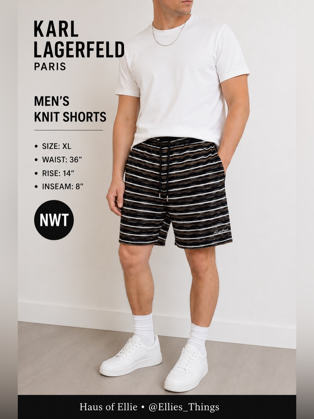 NWT Karl Lagerfeld Paris Men’s XL Striped Knit Shorts